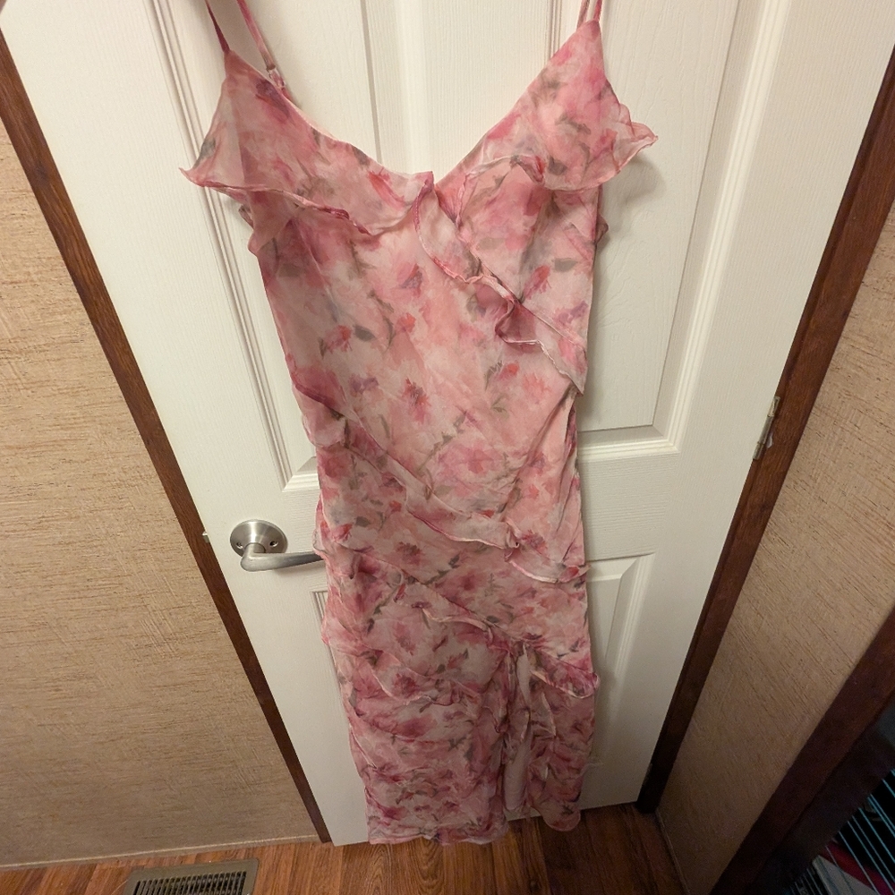 Lulu's Pink Floral Ruffled Slip Dress